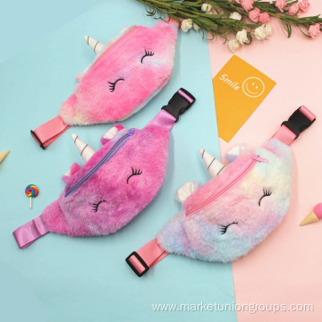 Hot Sale Little Girl Warm Colorful Rainbow Plush Soft Unicorn Fanny Pack Kids Bum Bags Ladies Cute Waist Bag